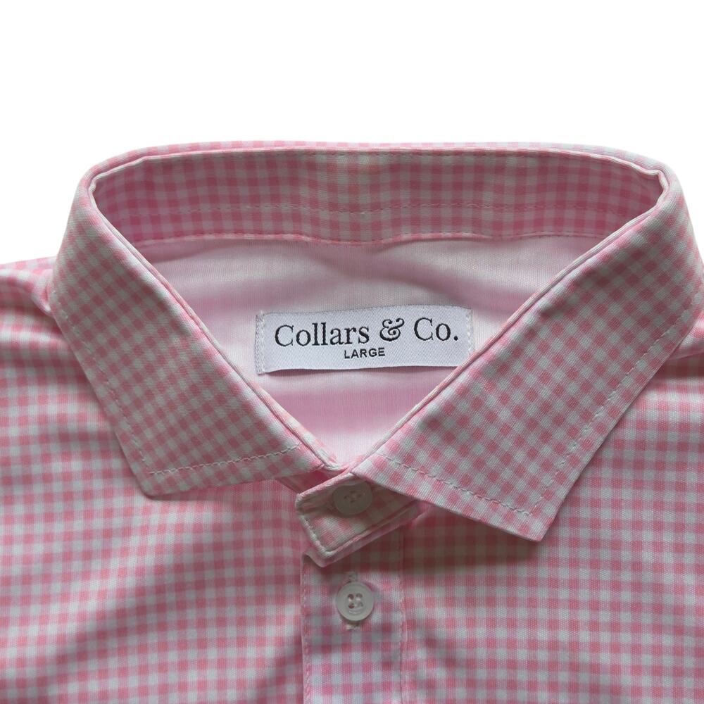 Collars & Co. Semi-spread Collar Polo, Pink Gingham Check sz L, Performance - Picture 3 of 12